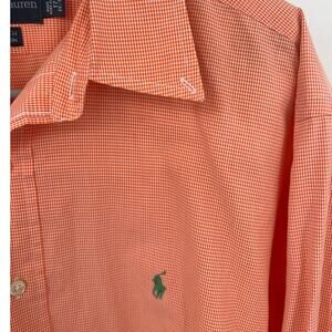 Ralph Lauren Yarmouth orange and white small check button front shirt size 17/33